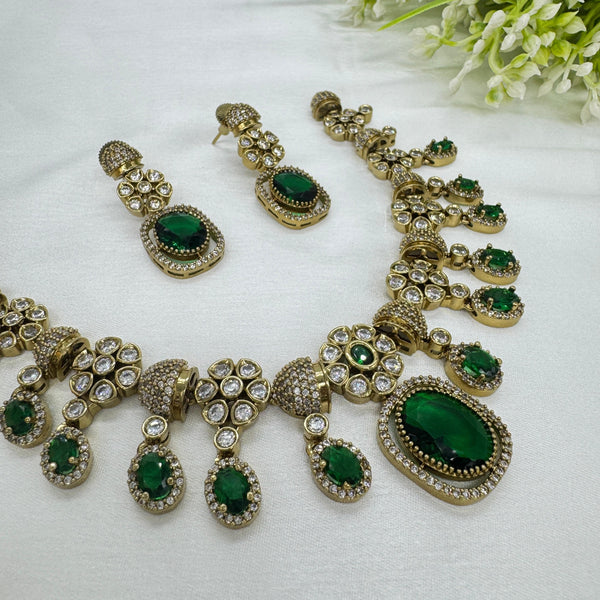 Aahana Emerald Victorian Necklace Set for Bridal Wear