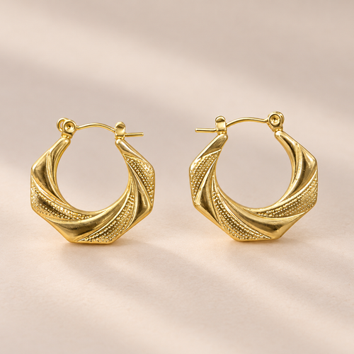 Hexa Twist Hoop Earrings – 18K Gold Plated