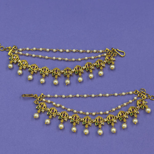 Priya Multicolor Ear Chain Earrings for Festive and Puja Wear