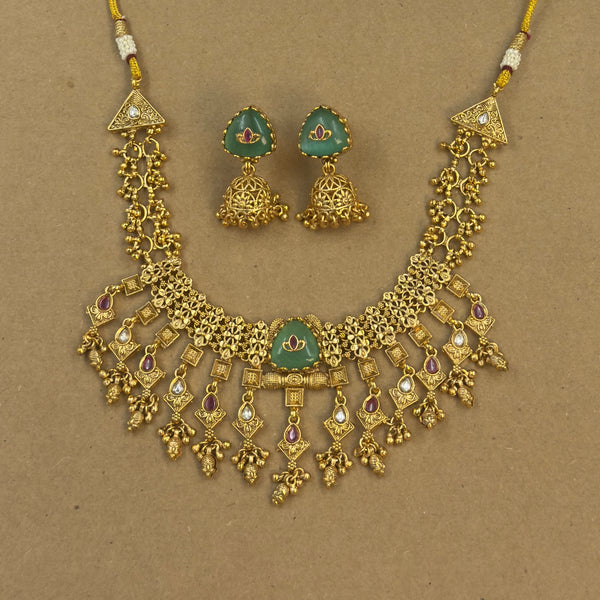 Vrishti Mint Rajwadi Necklace Set for Bridal Wear