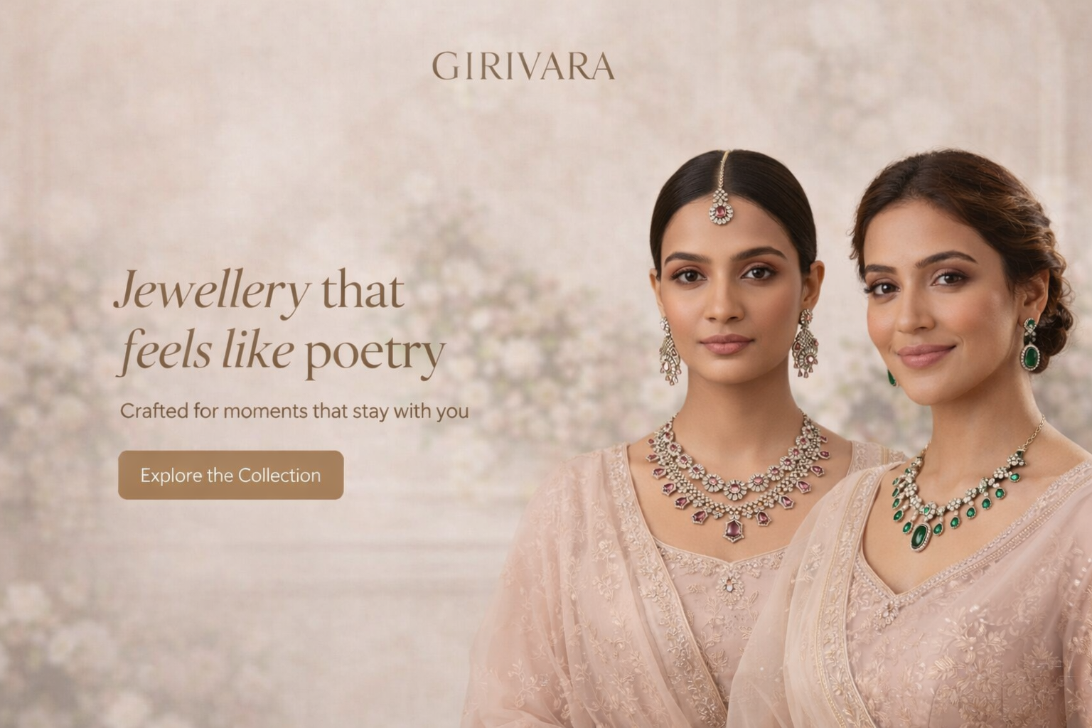 Two women wearing Girivara jewelry with a soft, blurred background.