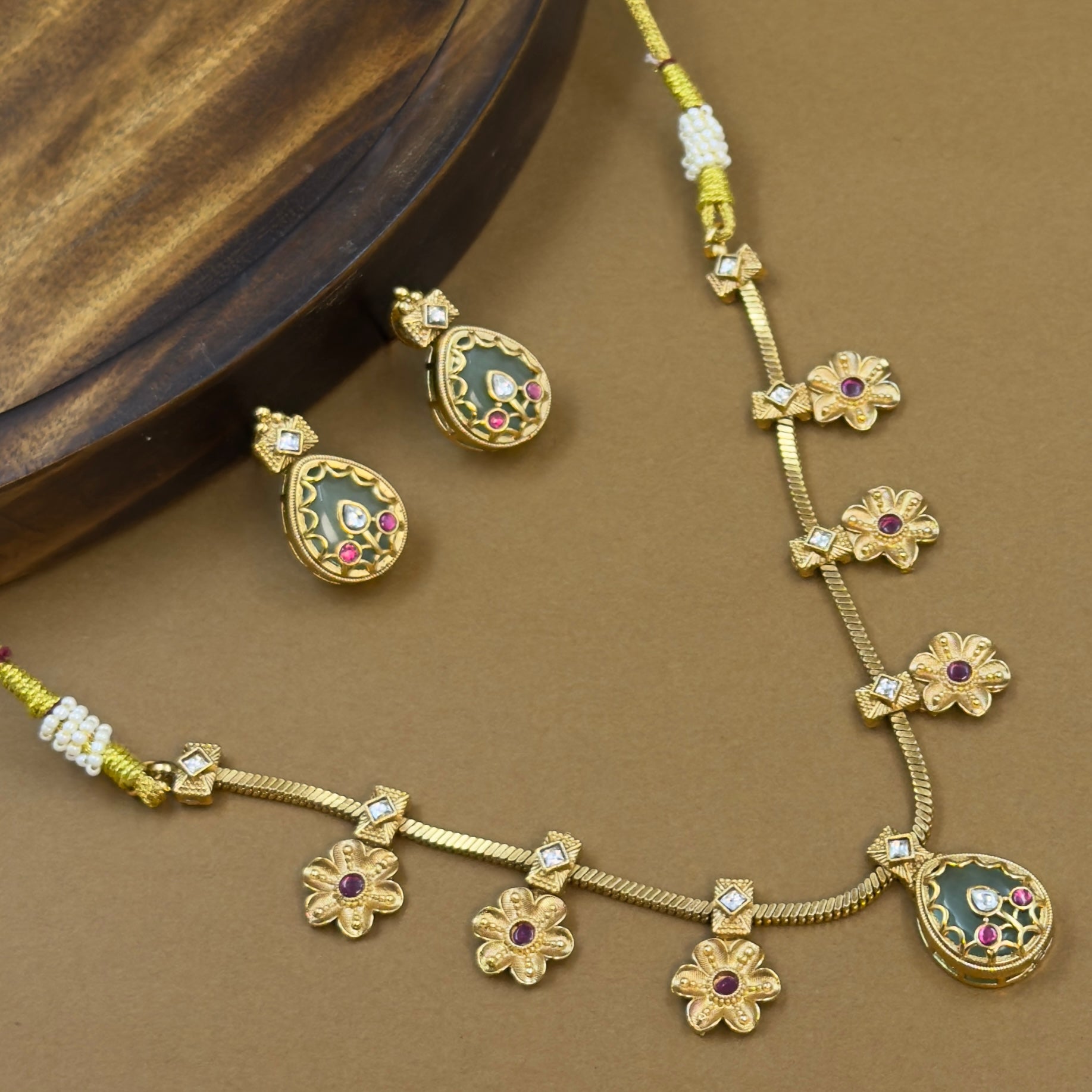 Mrinmayi Mint Kundan Necklace Set for Office Wear Women