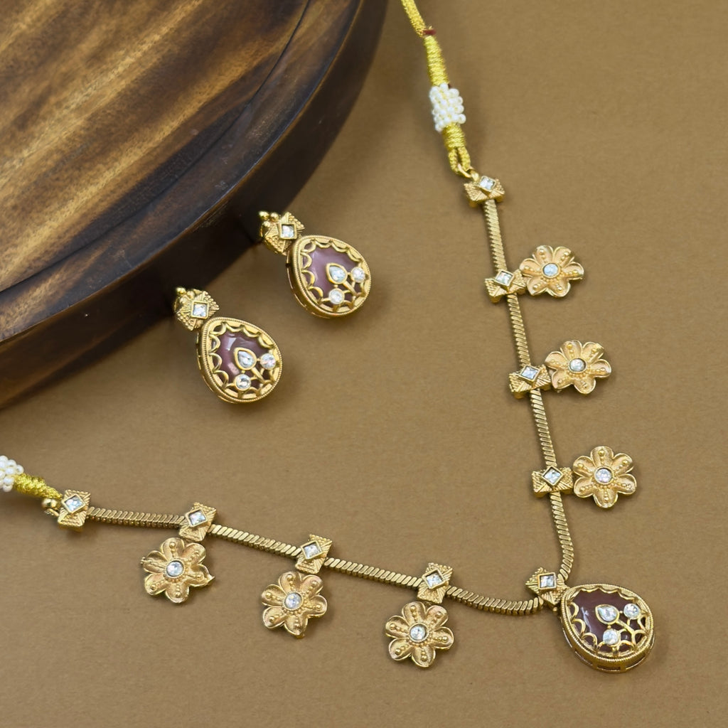 Ishanvi Pink Kundan Necklace Set for Daily Wear