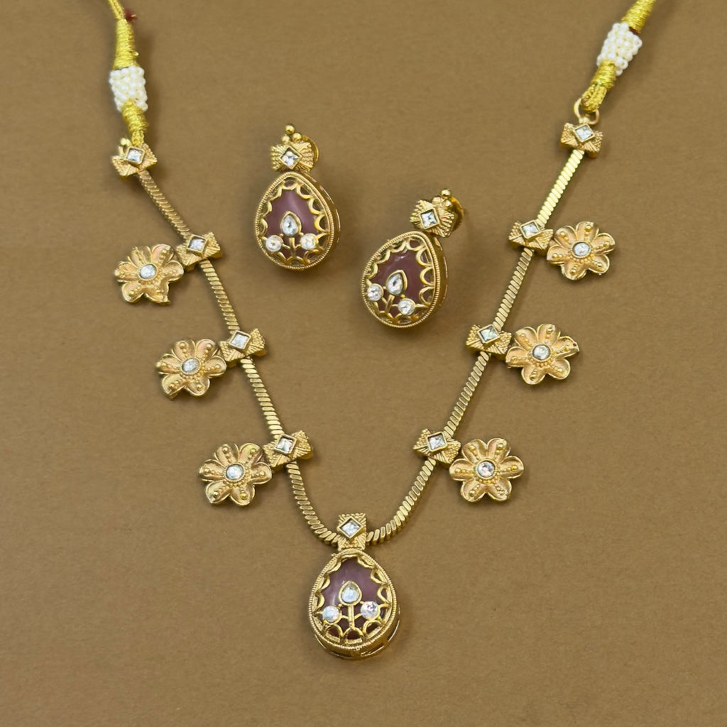 Ishanvi Pink Kundan Necklace Set for Daily Wear