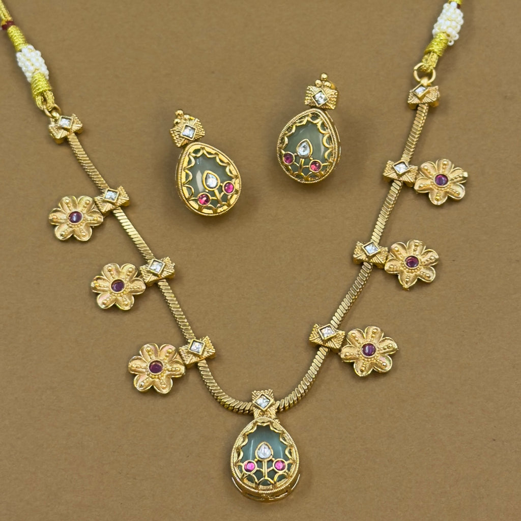 Mrinmayi Mint Kundan Necklace Set for Office Wear Women
