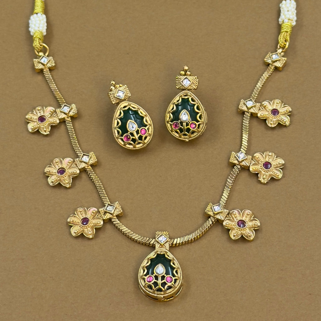 Tanirika Green Kundan Necklace Set for Daily Wear