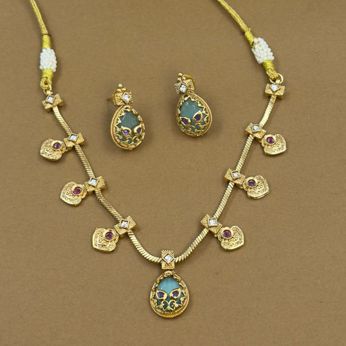 Amara Mint Antique Necklace Set for Daily Wear