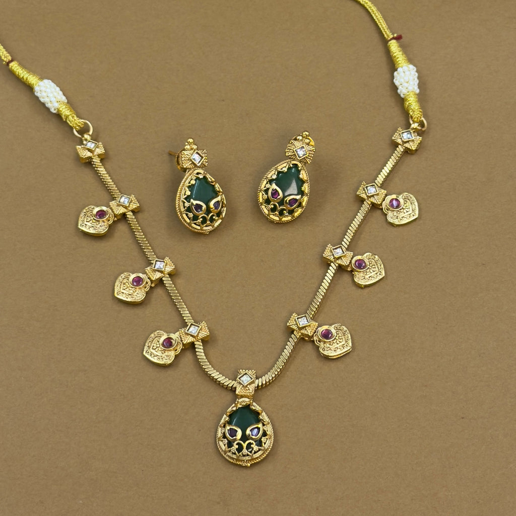Mrinika Green Kundan Necklace Set for Daily Wear