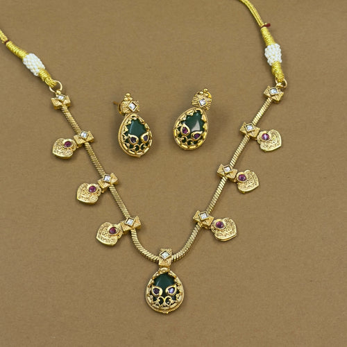 Alisha Green Antique Necklace Set for Daily Wear
