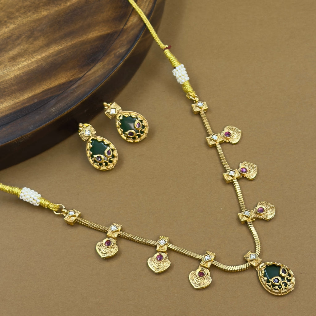 Mrinika Green Kundan Necklace Set for Daily Wear