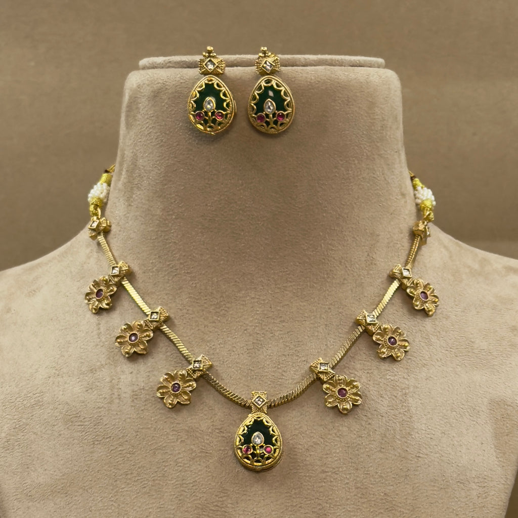 Tanirika Green Kundan Necklace Set for Daily Wear