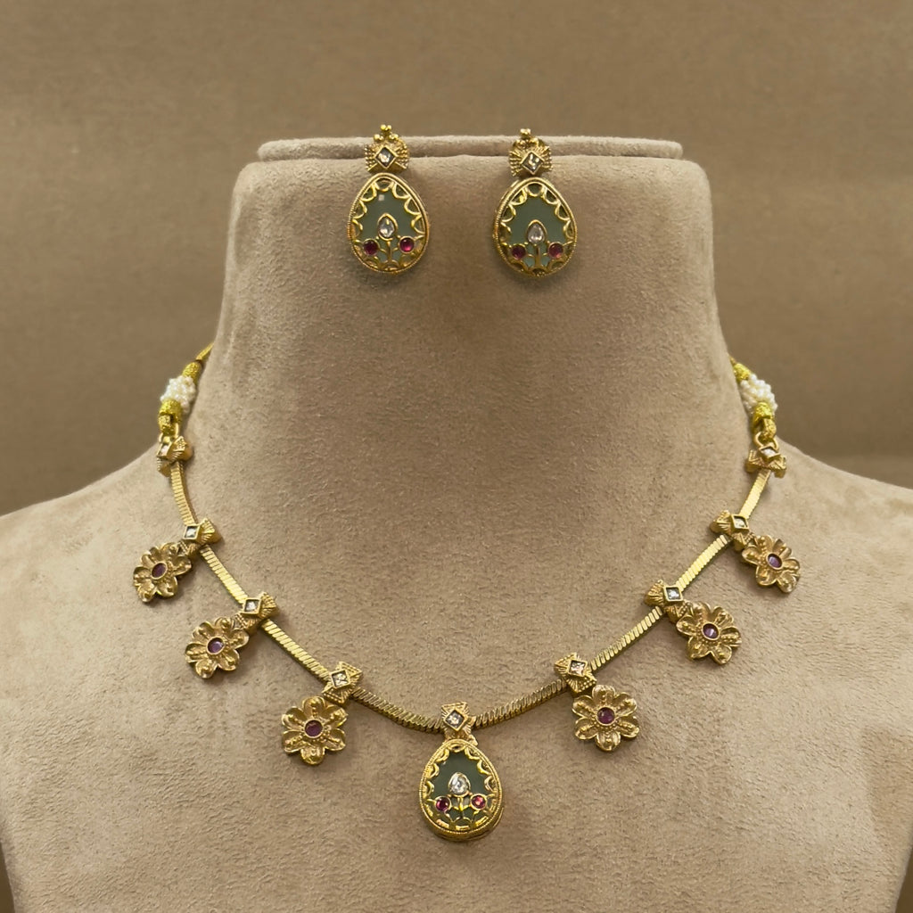 Mrinmayi Mint Kundan Necklace Set for Office Wear Women