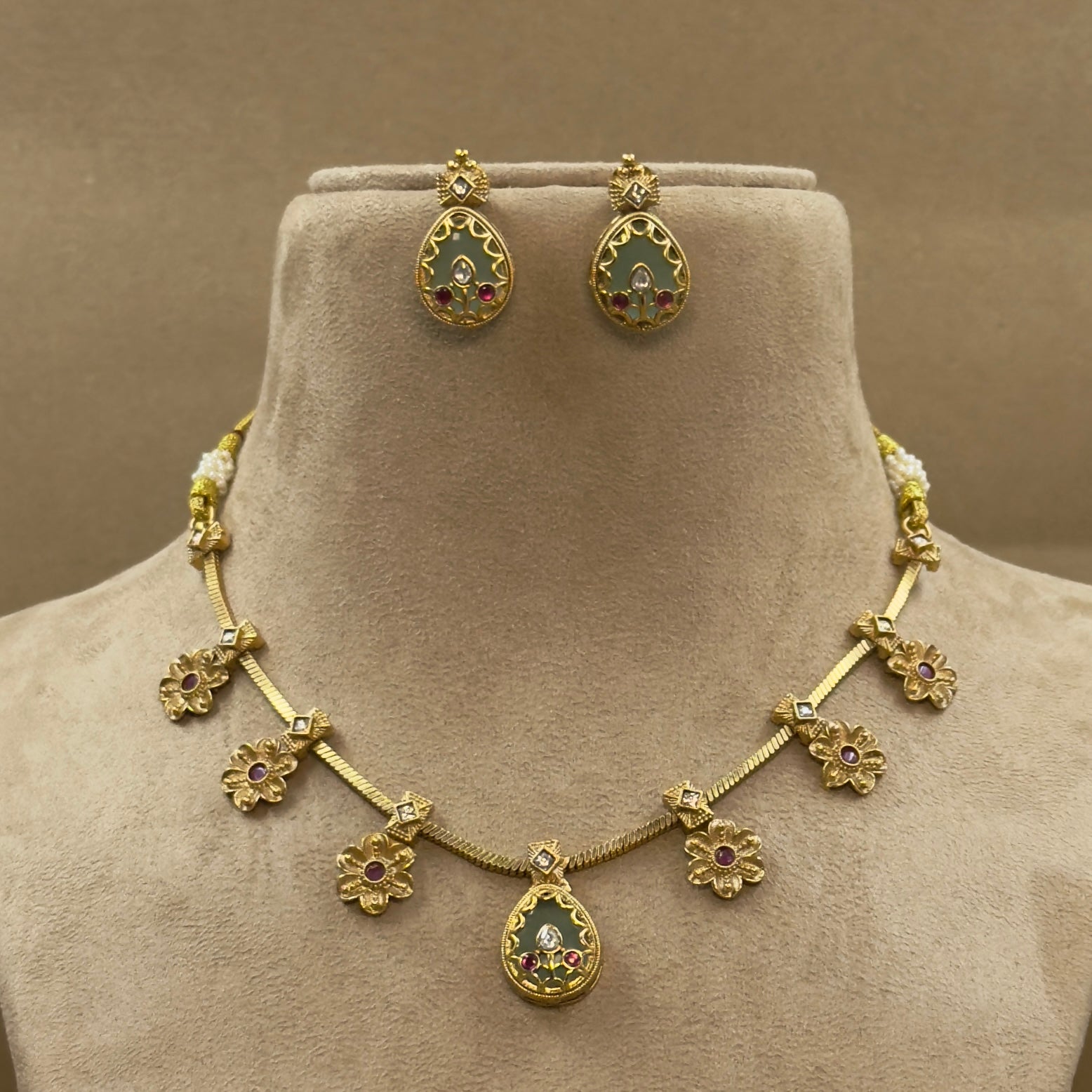 Mrinmayi Mint Kundan Necklace Set for Office Wear Women