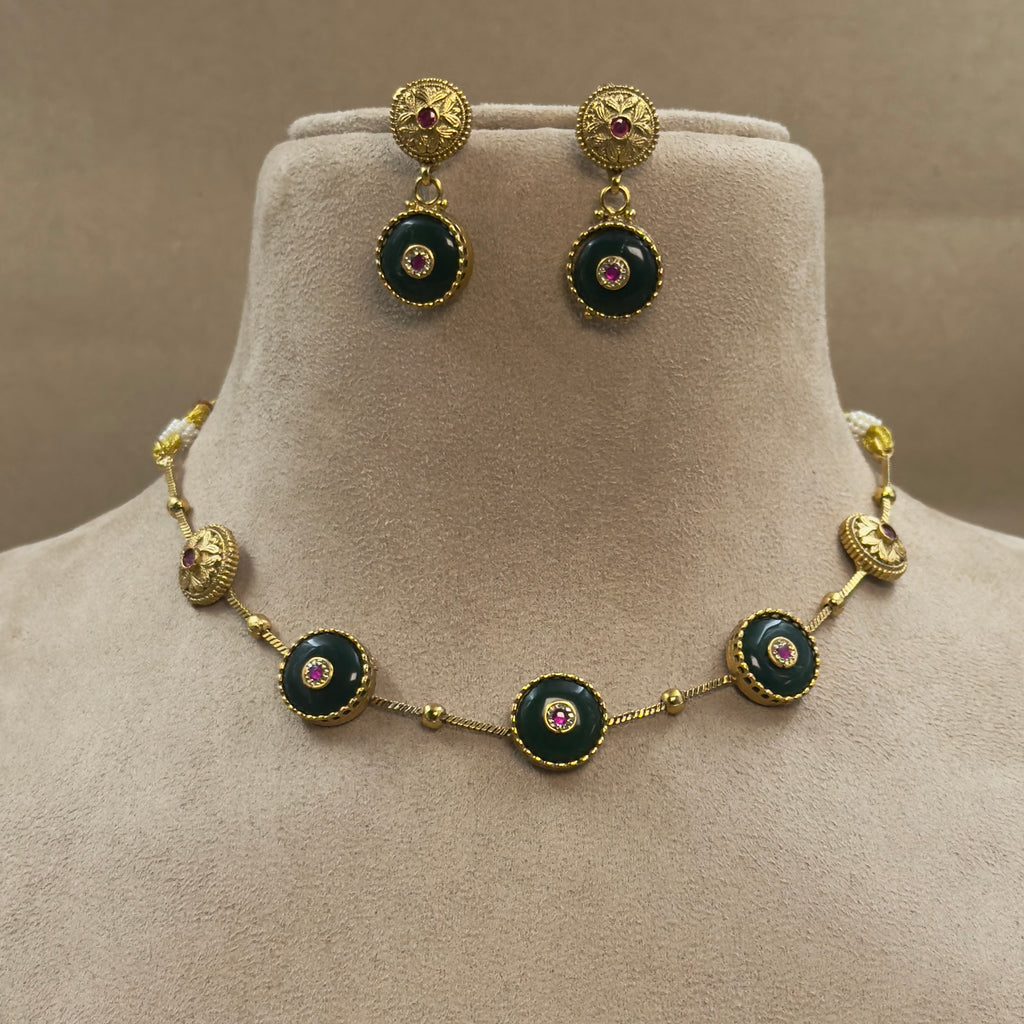 Sharvika Green Kundan Necklace Set for Daily Wear