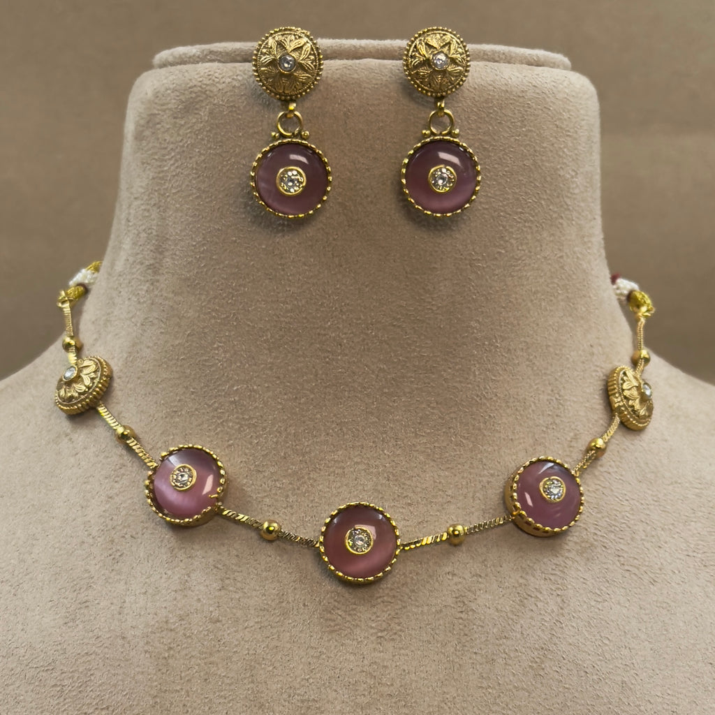 Yashnika Pink Kundan Necklace Set for Daily Wear