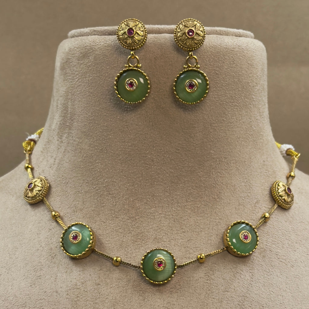 Ishanvi Mint Kundan Necklace Set for Daily Wear