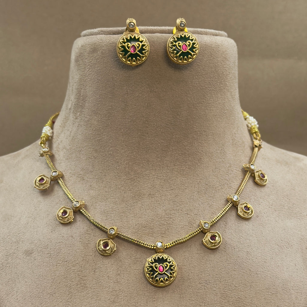 Aarishini Green Kundan Necklace Set for Daily Wear