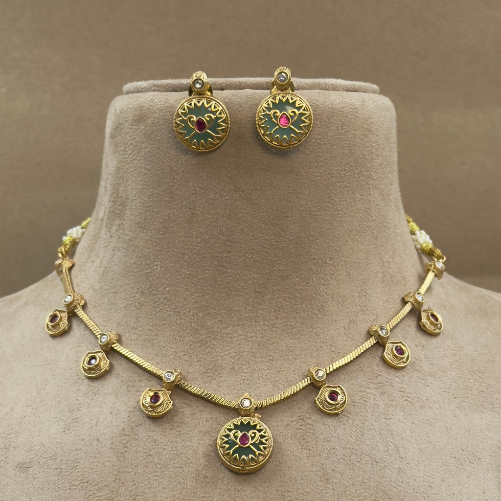 Trinayani Mint Kundan Necklace Set for Daily Wear
