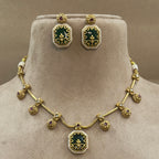 Ritanshika Green Kundan Necklace Set for Daily Wear