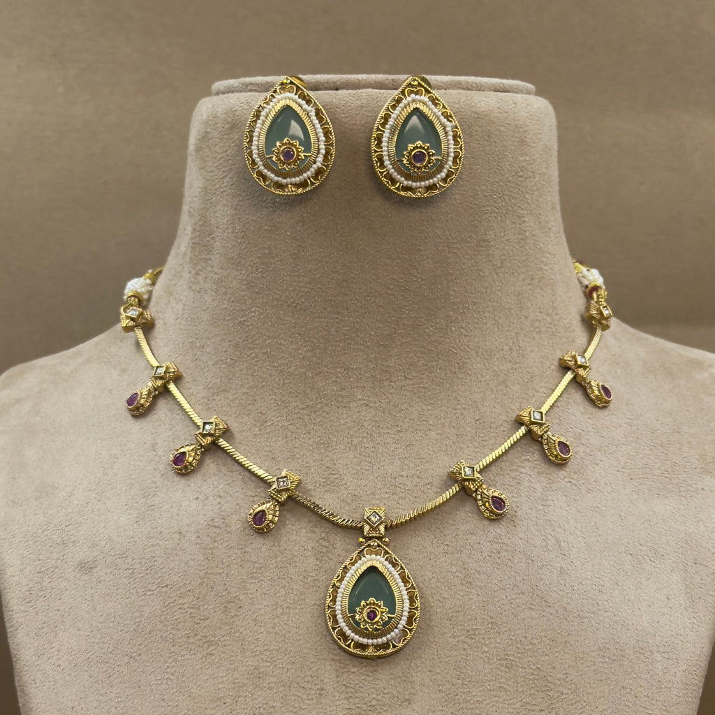 Devanshika Mint Kundan Necklace Set for Daily Wear