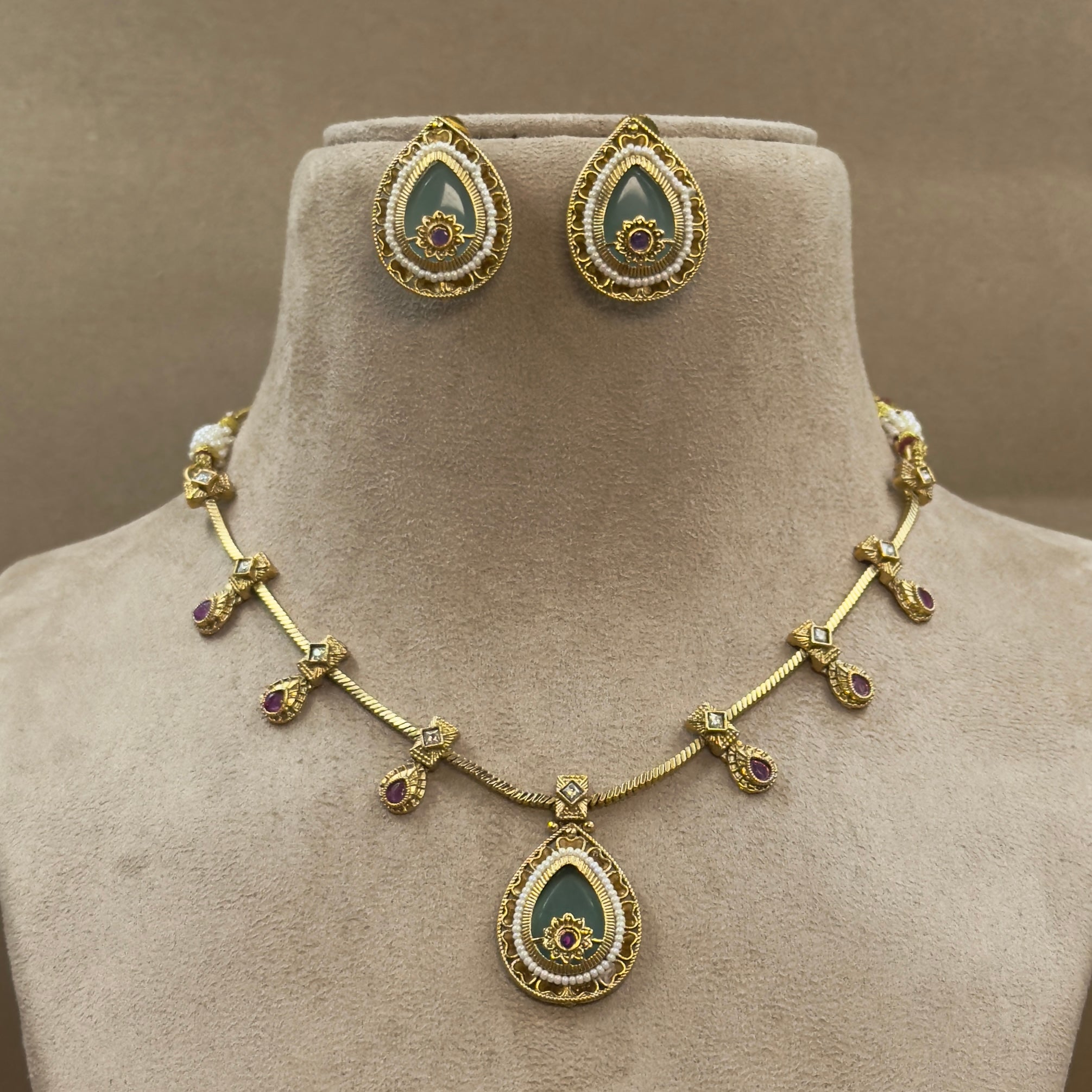 Devanshika Mint Kundan Necklace Set for Daily Wear