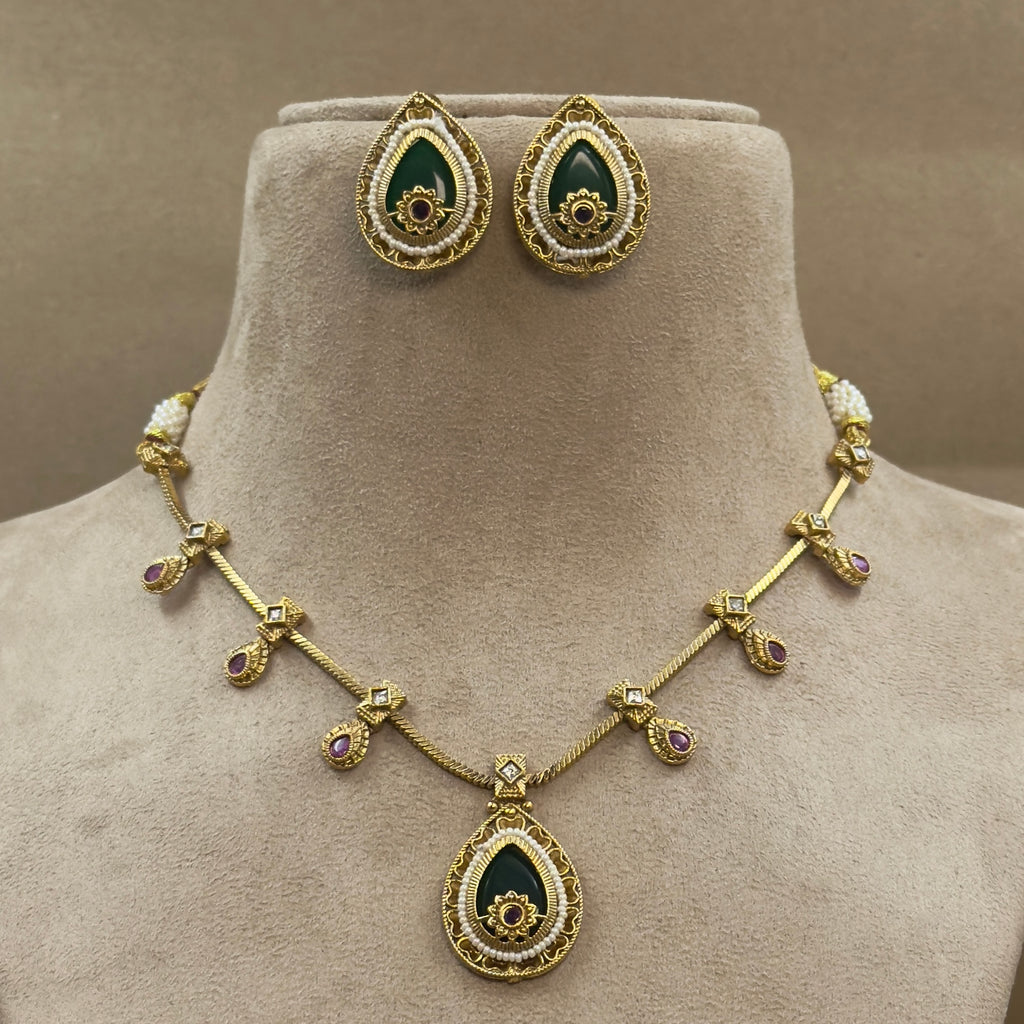 Harinika Green Kundan Necklace Set for Daily Wear