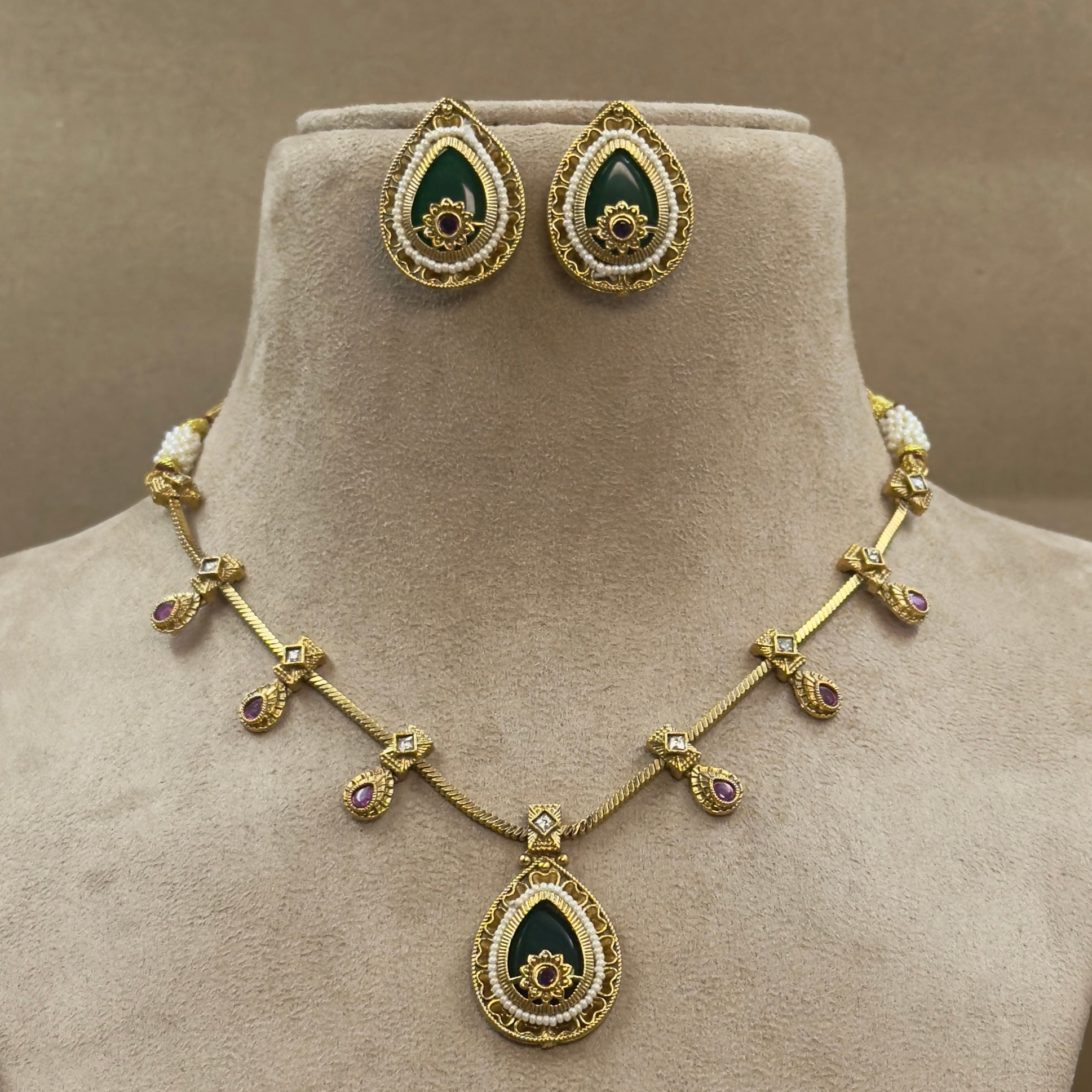 Harinika Green Kundan Necklace Set for Daily Wear