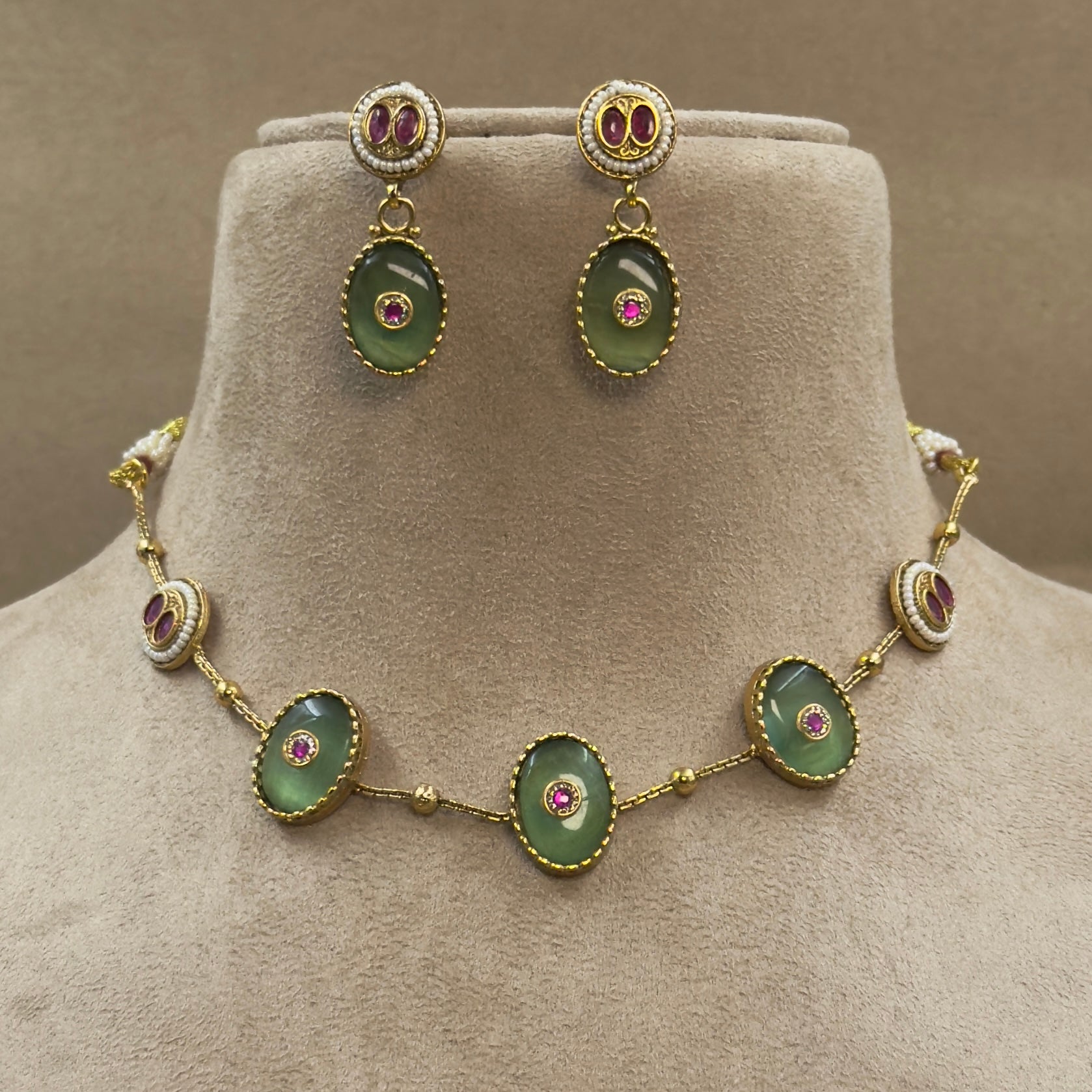 Sharvitha Mint Kundan Necklace Set for Daily Wear