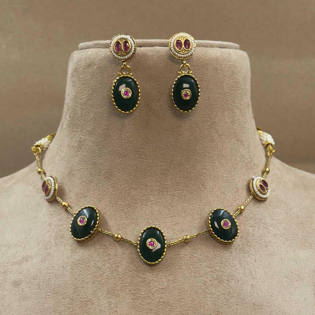 Pravishka Green Kundan Necklace Set for Daily Wear
