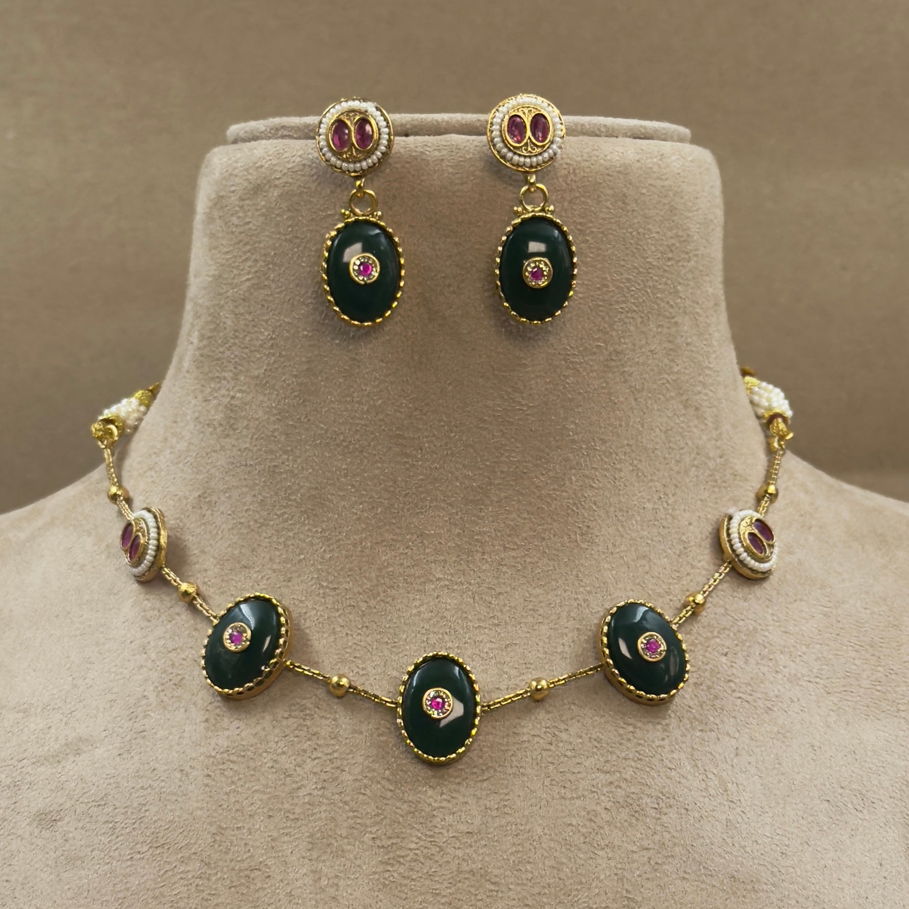 Pravishka Green Kundan Necklace Set for Daily Wear