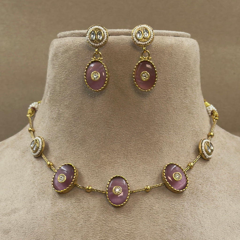 Vamshika Pink Kundan Necklace Set for Daily Wear
