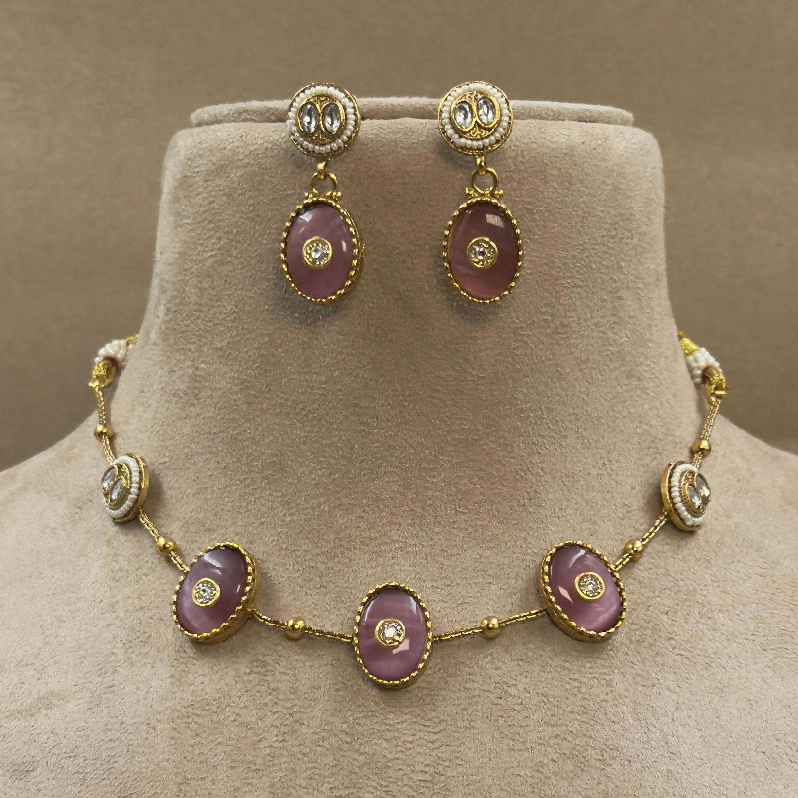 Vamshika Pink Kundan Necklace Set for Daily Wear