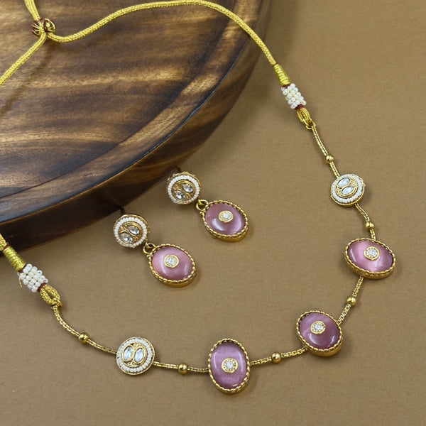 Vamshika Pink Kundan Necklace Set for Daily Wear