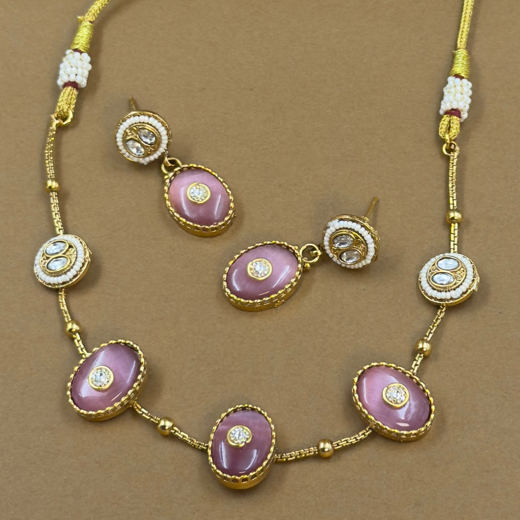 Vamshika Pink Kundan Necklace Set for Daily Wear