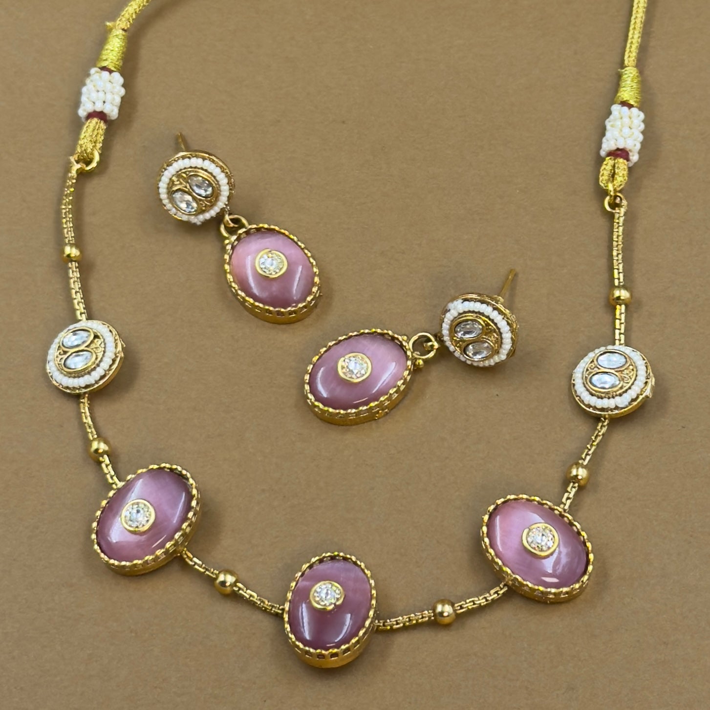 Vamshika Pink Kundan Necklace Set for Daily Wear