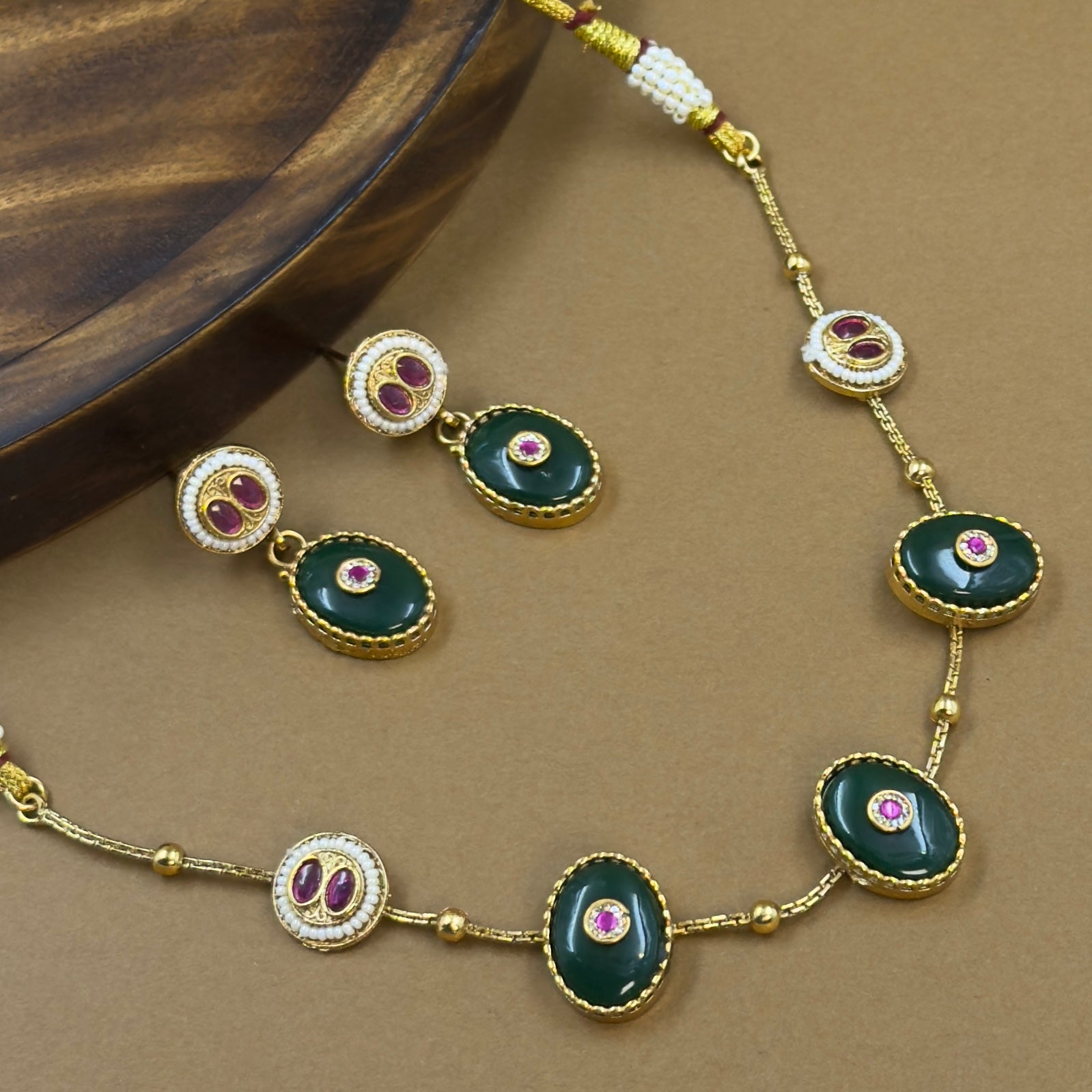Pravishka Green Kundan Necklace Set for Daily Wear