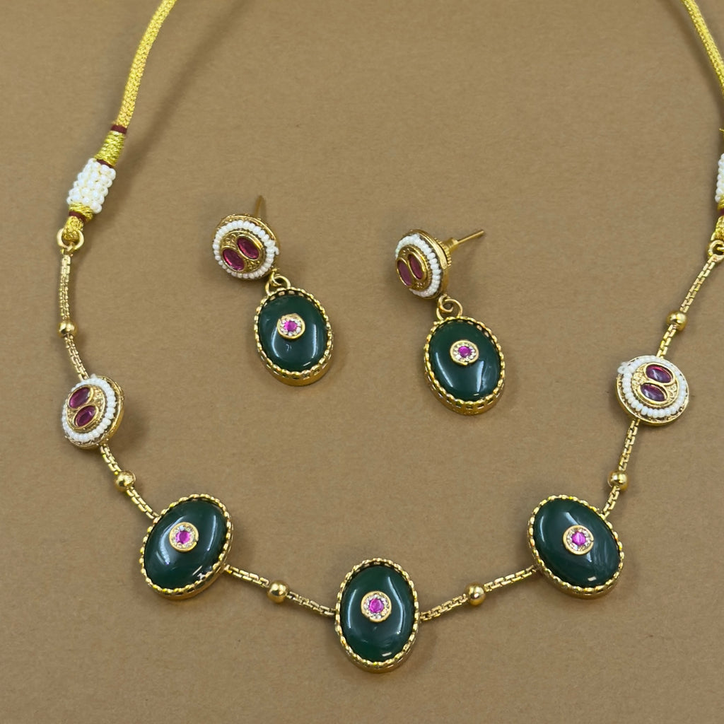 Pravishka Green Kundan Necklace Set for Daily Wear