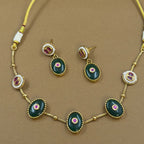 Pravishka Green Kundan Necklace Set for Daily Wear