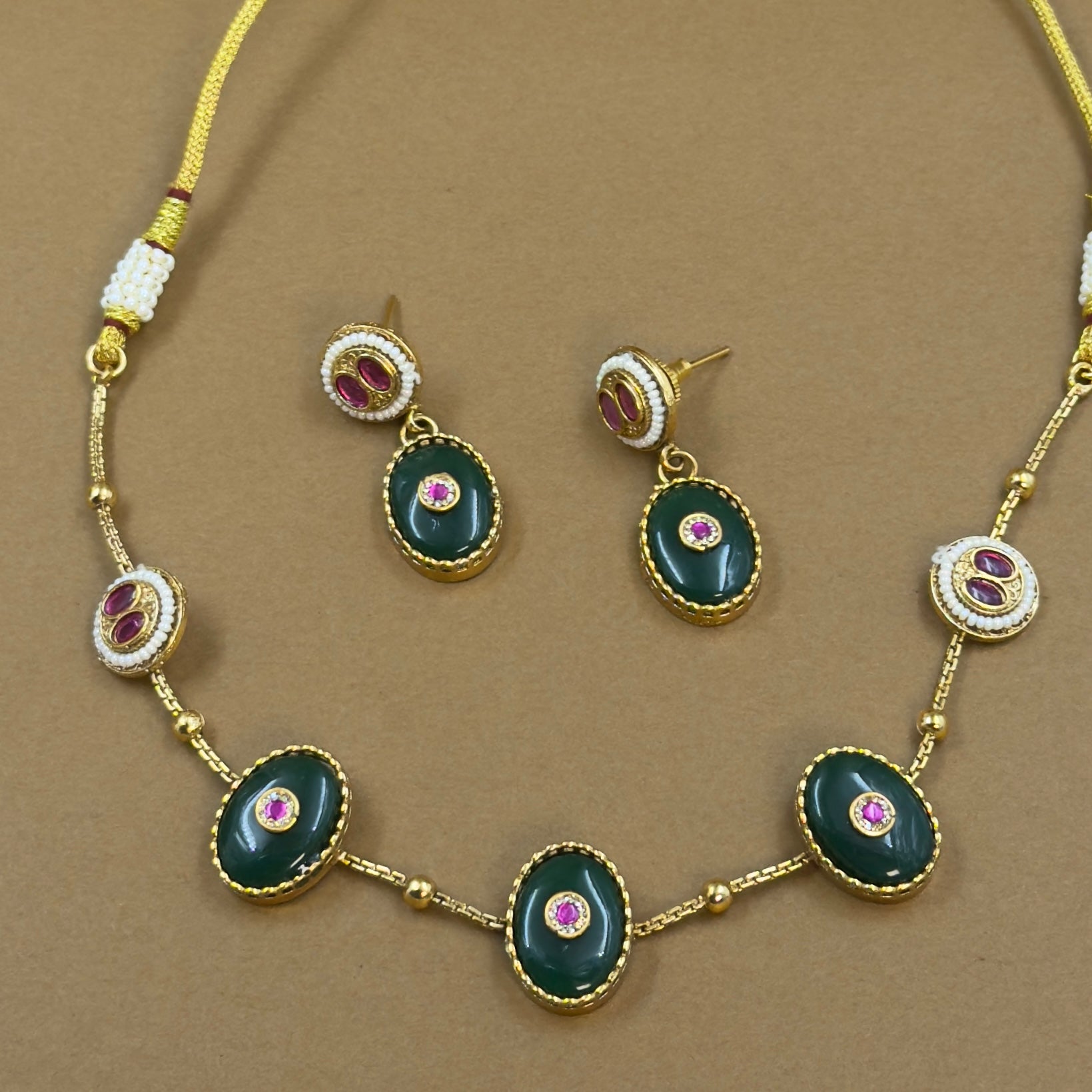 Pravishka Green Kundan Necklace Set for Daily Wear