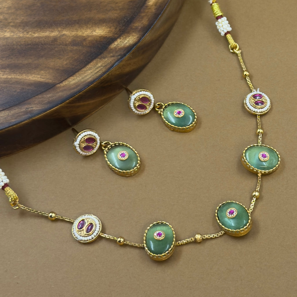 Sharvitha Mint Kundan Necklace Set for Daily Wear