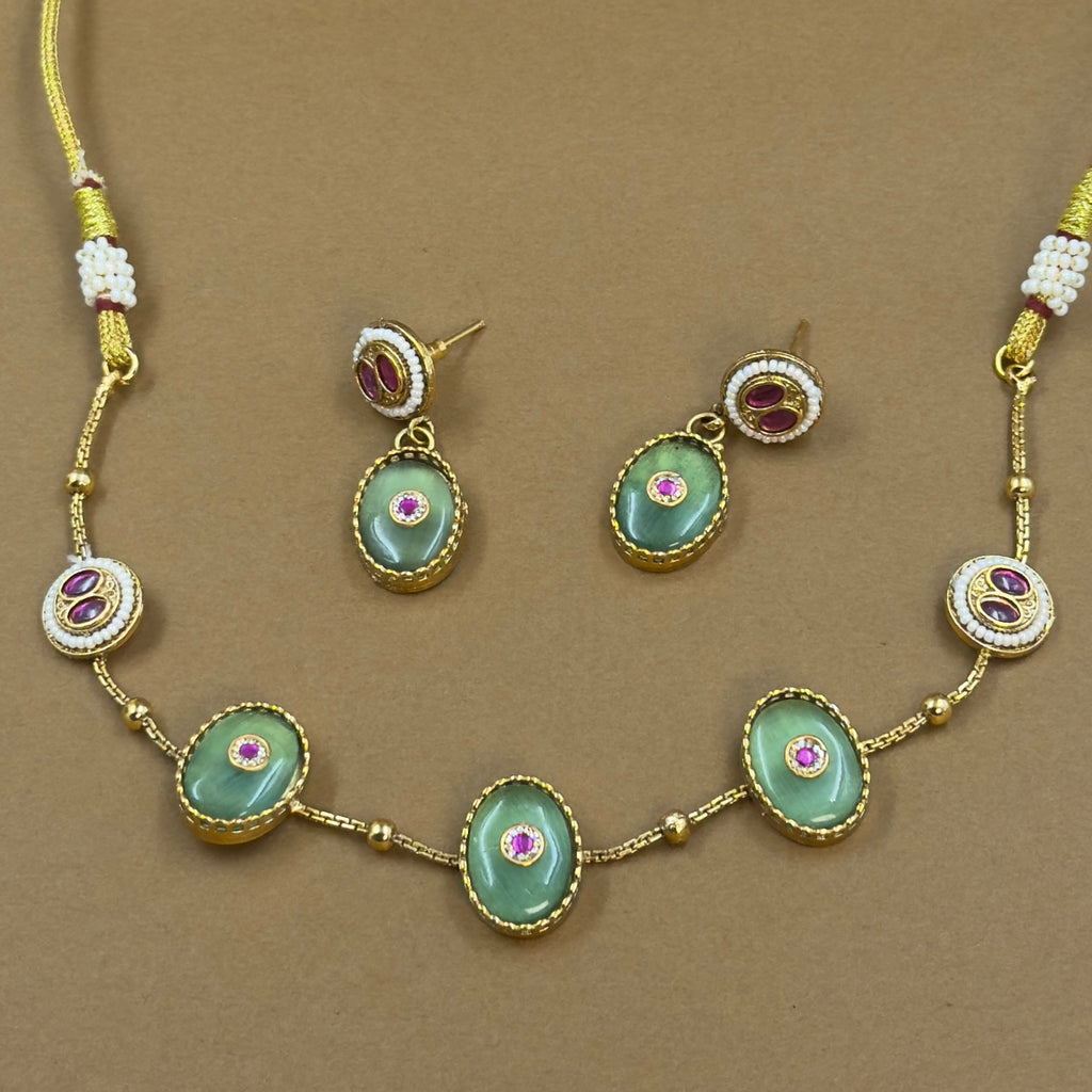 Sharvitha Mint Kundan Necklace Set for Daily Wear