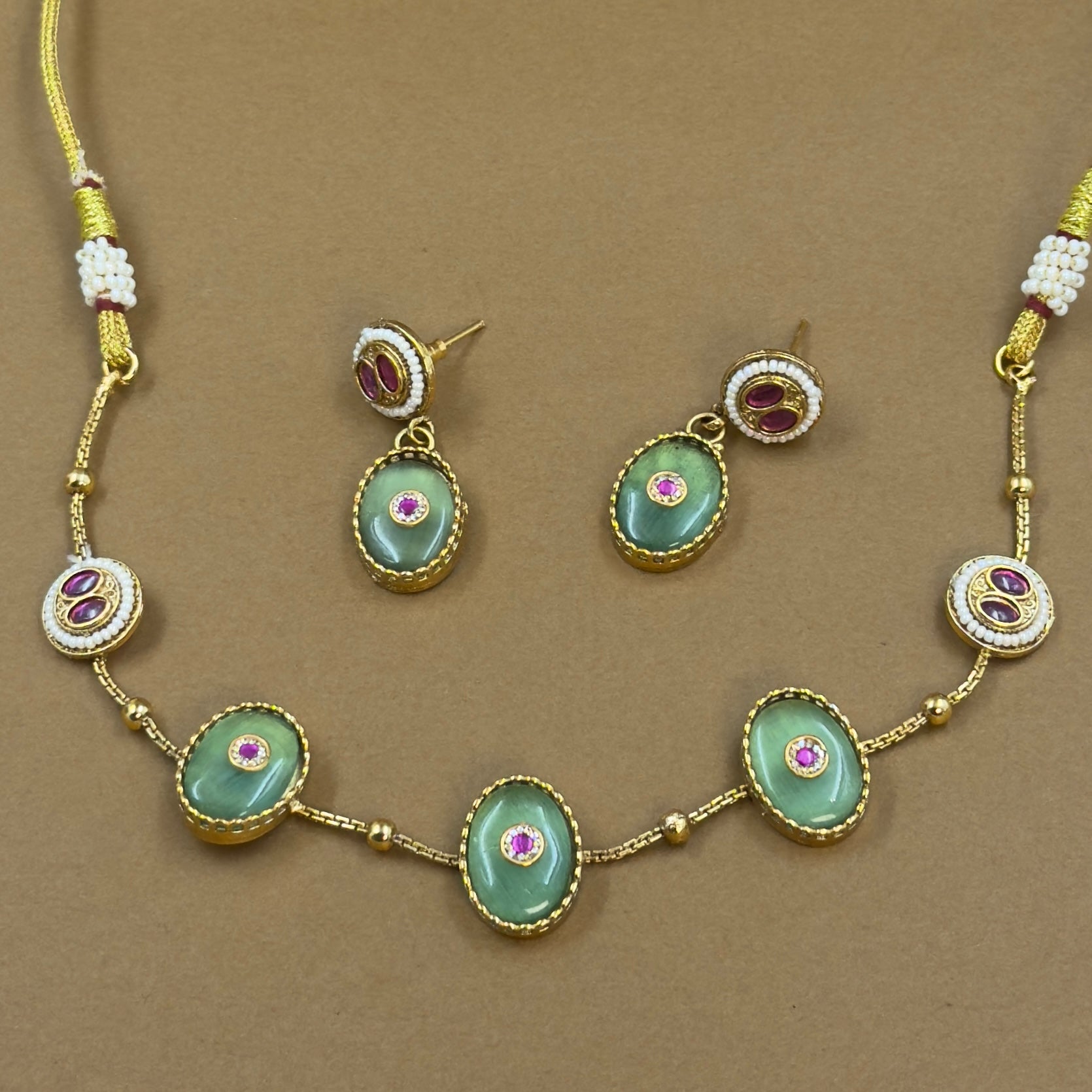 Sharvitha Mint Kundan Necklace Set for Daily Wear