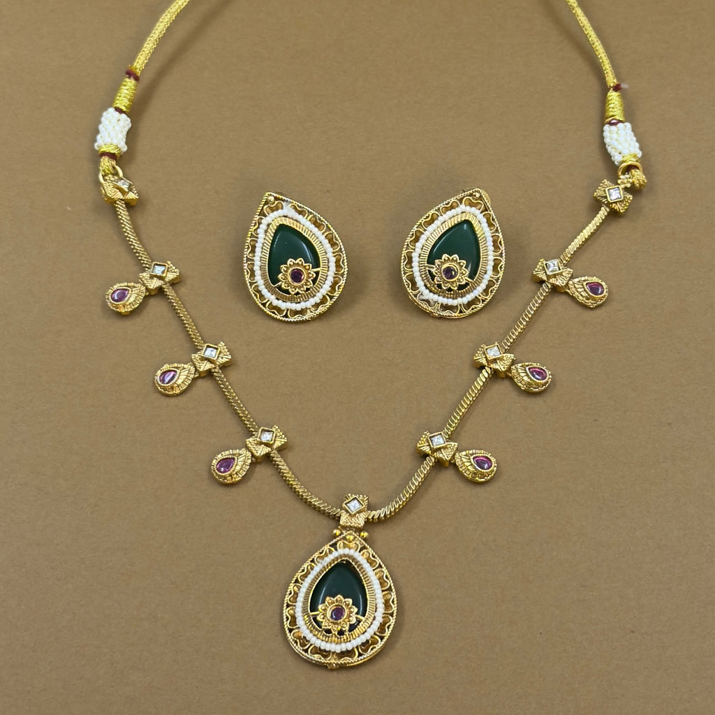 Harinika Green Kundan Necklace Set for Daily Wear
