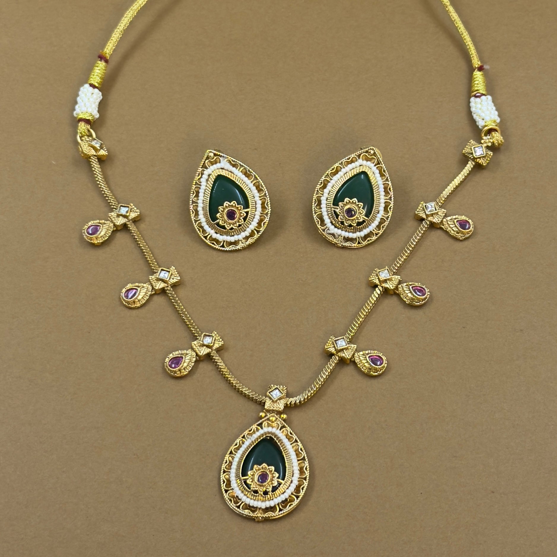 Harinika Green Kundan Necklace Set for Daily Wear