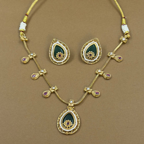Bhumika Green Antique Necklace Set for Daily Wear