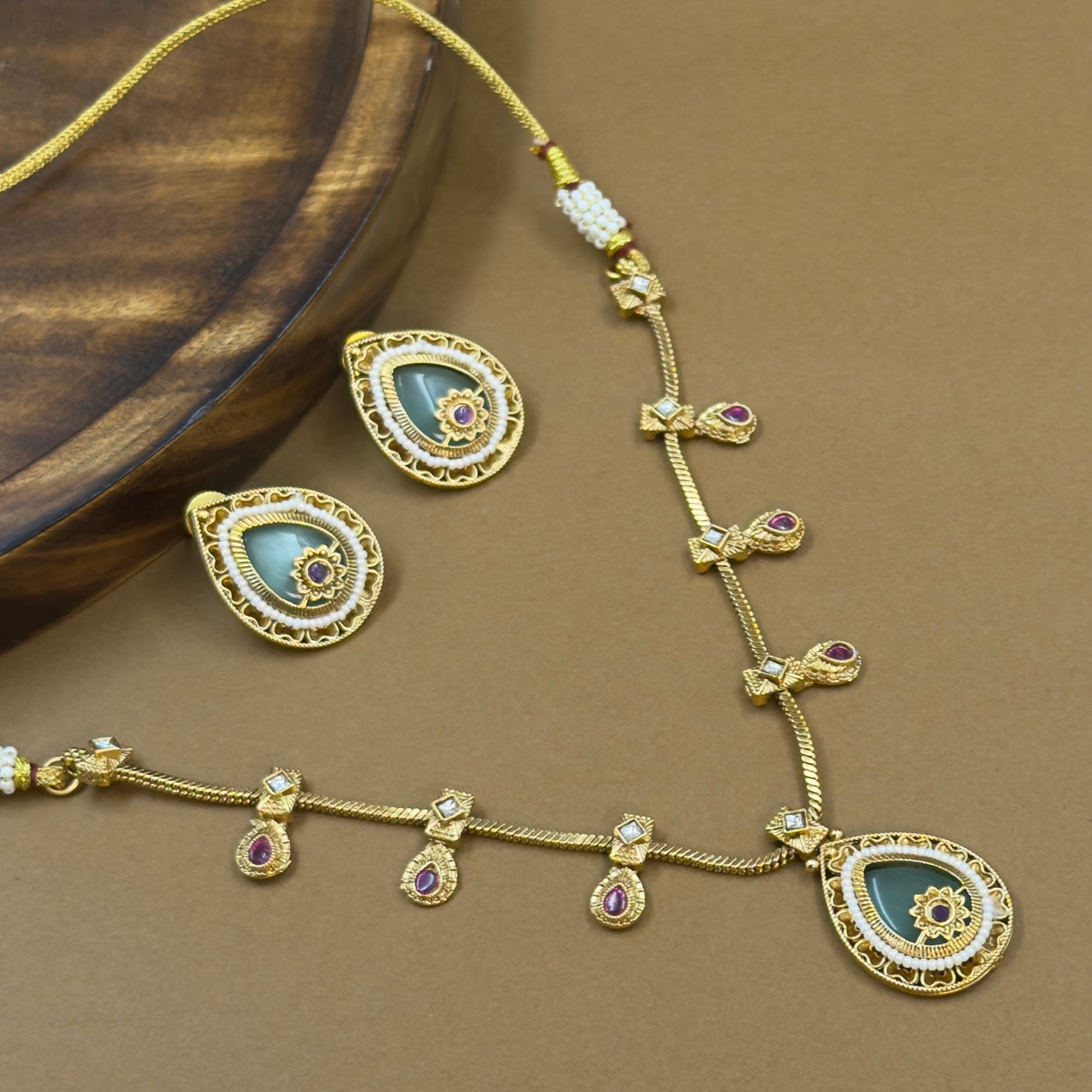 Devanshika Mint Kundan Necklace Set for Daily Wear
