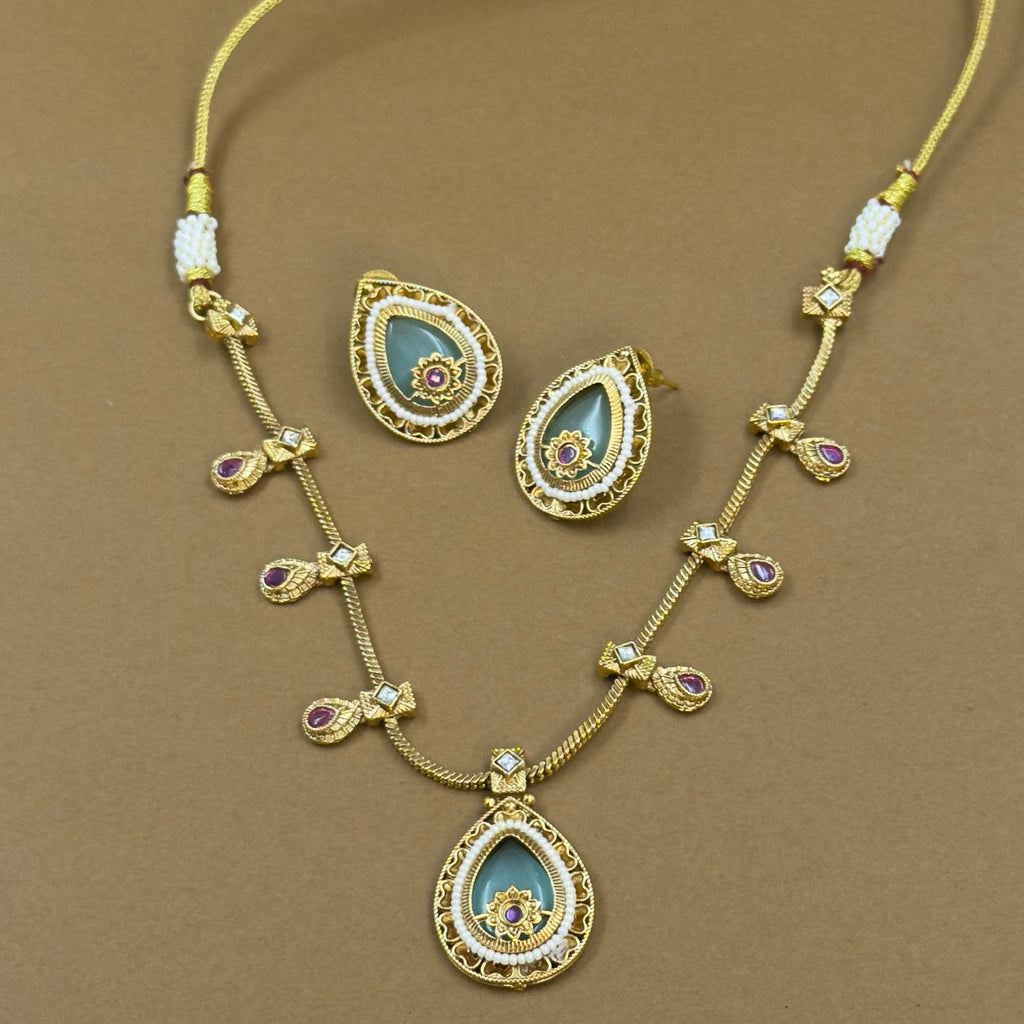 Devanshika Mint Kundan Necklace Set for Daily Wear
