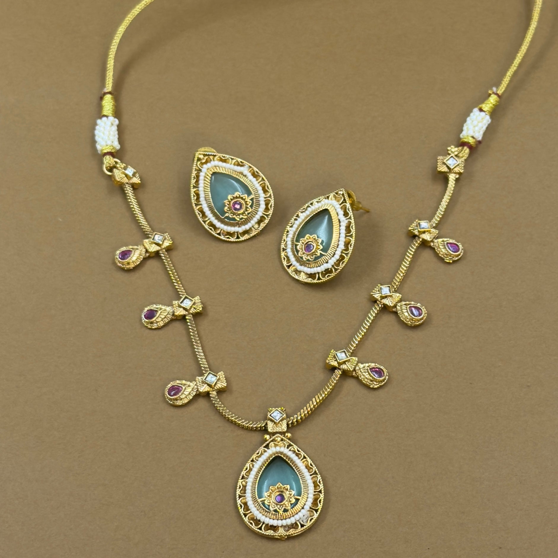 Devanshika Mint Kundan Necklace Set for Daily Wear