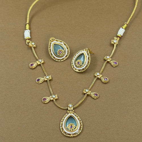 Devanshika Mint Kundan Necklace Set for Daily Wear