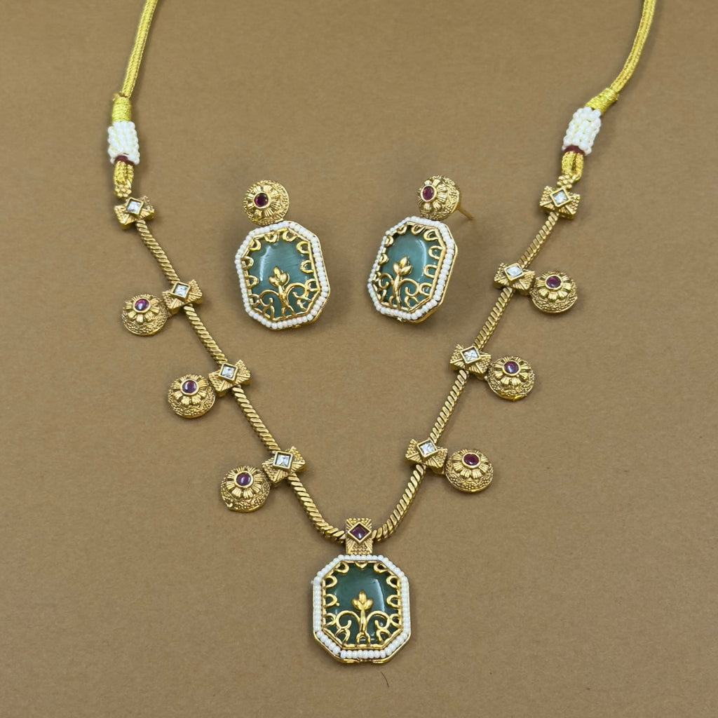 Kairavika Mint Kundan Necklace Set for Daily Wear